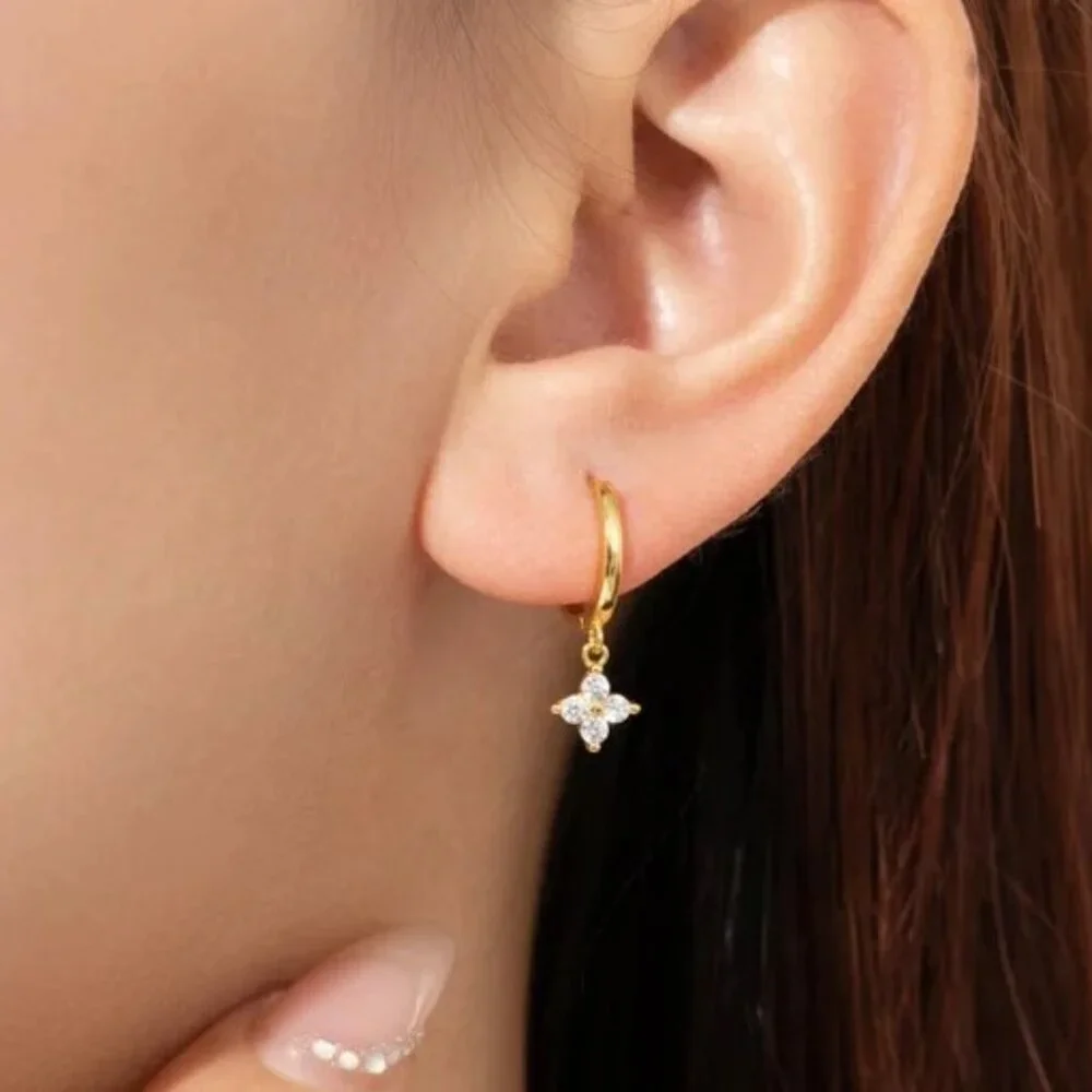 NEW 18k Gold Plated Flora 925 Sterling Silver Dainty Huggies